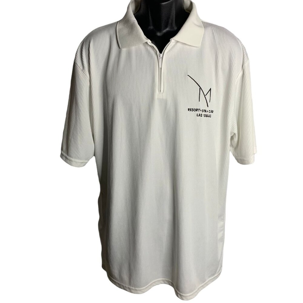 M Resort Las Vegas Quarter Zip Polo Shirt XL White Knit Short Sleeve Embroidered